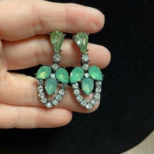 Lia Sophia green Crystal gunmetal drop earrings